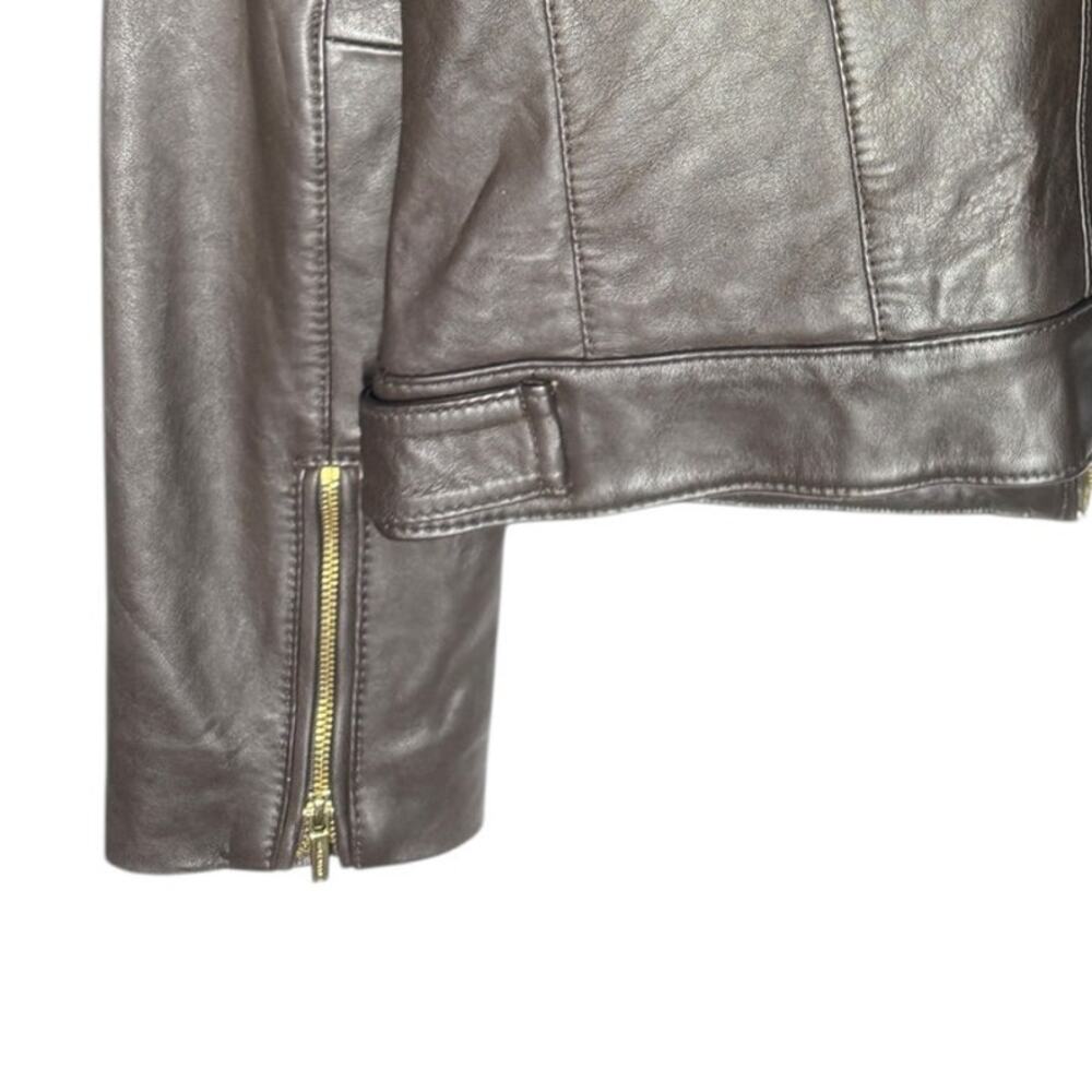 Cole Haan Lambskin Leather Moto Jacket Brown Gold Hardware Small - Picture 13 of 13